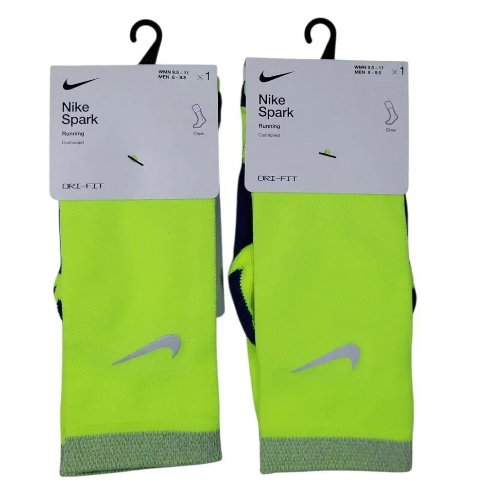 Nike Spark Cushioned Running Crew Socks Women 9.5-11 Men 8-9.5 Reflective 2 Pair